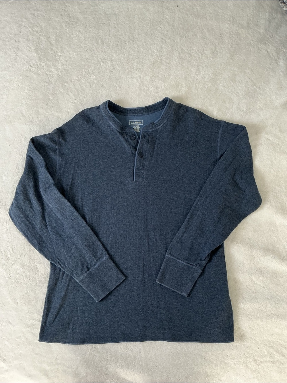 L.L. Bean Mens Blue Wool Blend Long Sleeve Henley Shirt L